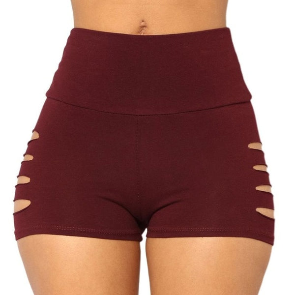 Women High Waist Fitness Sports Shorts Lady Side Hollow Out Hole Running Shorts Lady 2019 Solid Color Stretchy Workout Beachwear